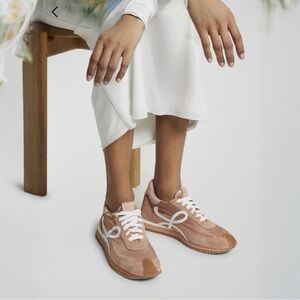 Loewe Flow Logo Runner Sneaker Nylon Suede Powder Pink Tennis shoe New Size 37